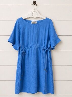 Sky Blue Midi Dress with Drawstring Waist